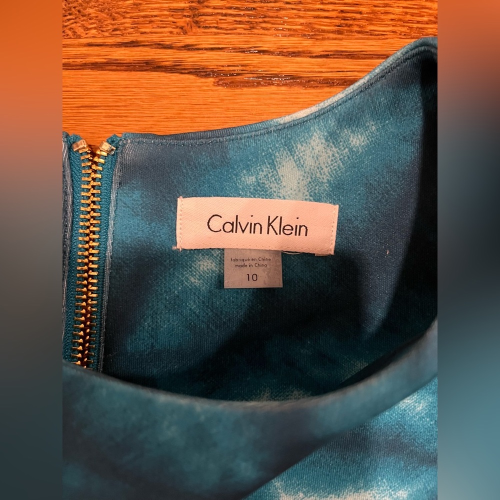 Calvin Klein Blue Geometric Midi Dress Sleeveless Tailored Stretchy size 10 - Picture 11 of 12